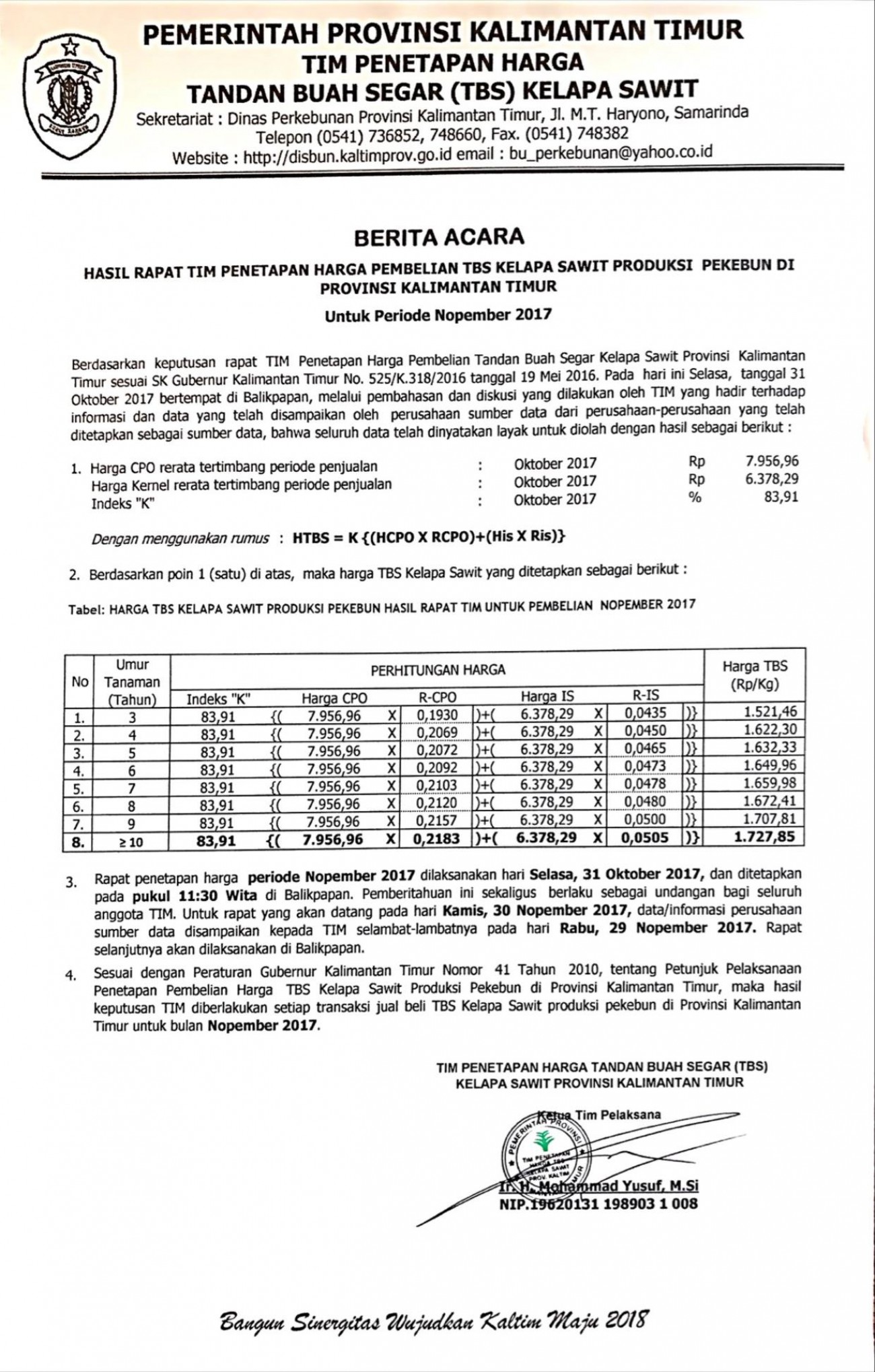 Informasi Harga TBS Kelapa Sawit Bulan November 2017